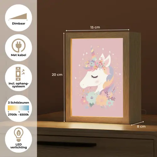 Eenhoorn - Roze - Bloemen Light Box met kabel klein -USP_NL