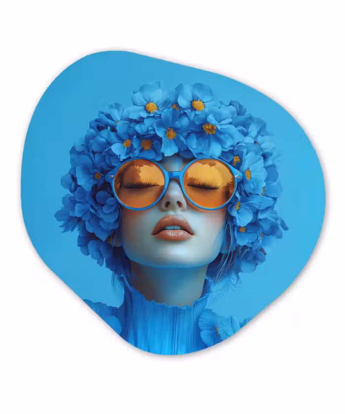 Organisch schilderij forex - Vrouw - Bloem - Blauw - Modern - Bril - Portret