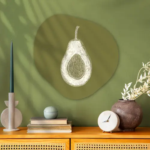 Avocado - Minimalistisch - Illustratie - Groen Wandcirkel Organisch Plexiglas middel -sfeer2