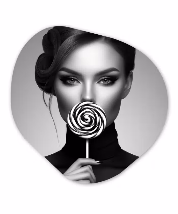 Organisch schilderij glas - Vrouw - Lolly - Zwart