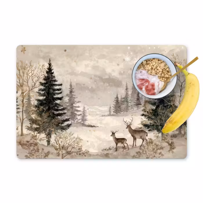Placemat - 6 stuks - Bos - Herten - Winter - Sneeuw