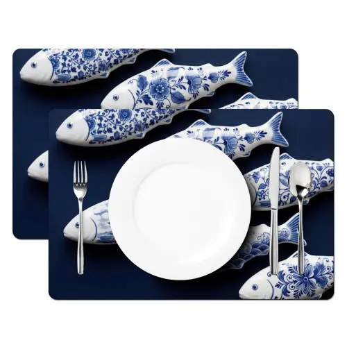 Vissen - Delfts - Blauw - Keramiek Placemat vinyl groot -zzsfeer2_Kitchenyeah-website