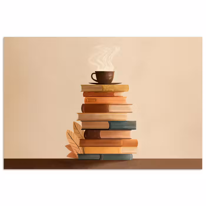Poster - Boeken - Toren - Koffie - Beige