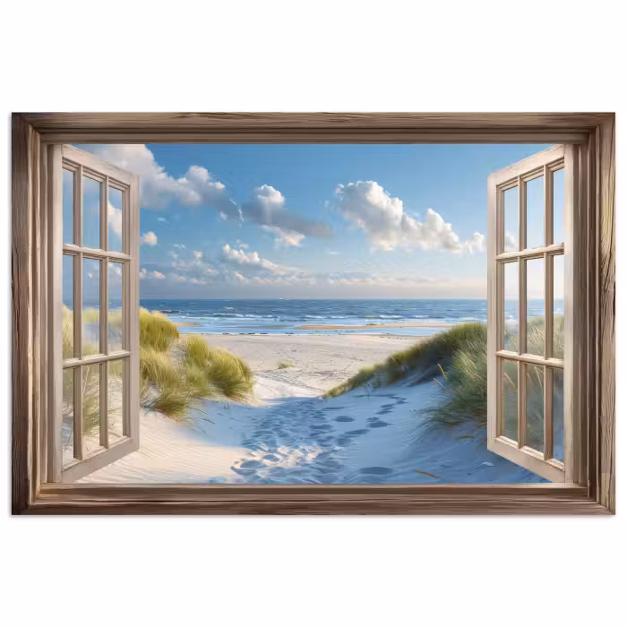 Poster - Doorkijk - Strand - Raam - Duinen - Zee