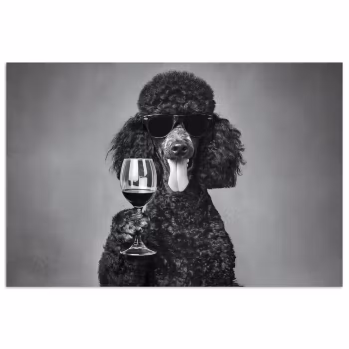 Poster - Hond - Krullen - Zonnebril - Wijn