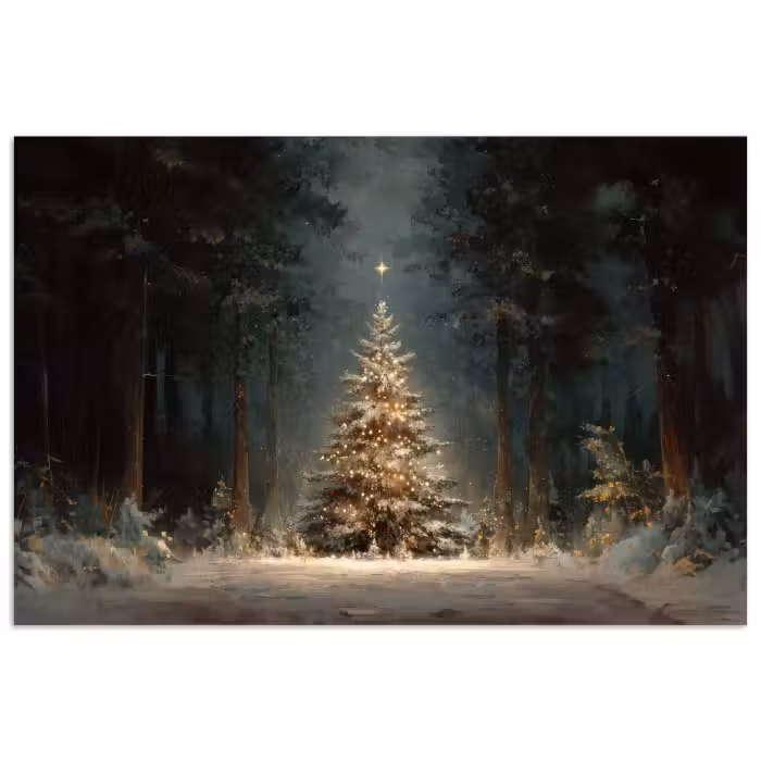Poster - Kerstboom - Bos - Sneeuw - meerkleurig