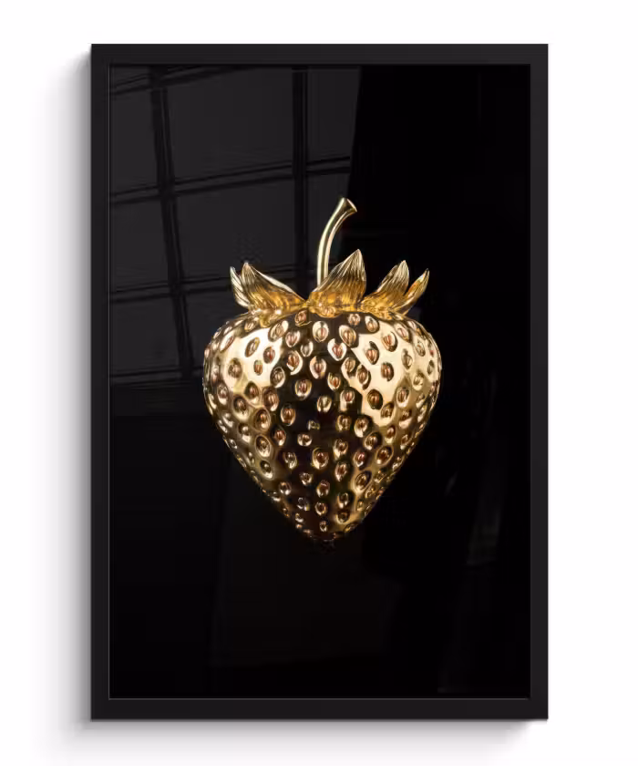 Poster met lijst - Aardbei - Goud - Zwart - Chrome