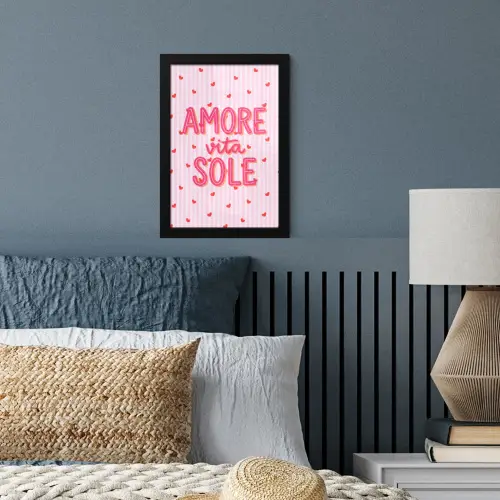 Amore vita sole - Roze - Hartjes fotolijst zwart zonder passe partout klein -sfeer3