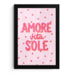Amore vita sole - Roze - Hartjes fotolijst zwart zonder passe partout klein -3d