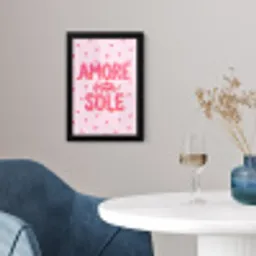 Amore vita sole - Roze - Hartjes fotolijst zwart zonder passe partout klein -sfeer4