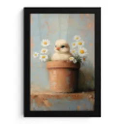 Bloempot - Kuiken - Bloemetjes fotolijst zwart zonder passe partout klein -3d