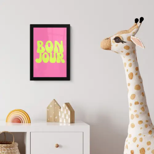 Bonjour - Roze - Fel groen fotolijst zwart zonder passe partout klein -usfeer4_kinderkamer
