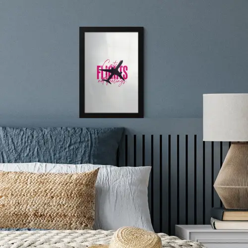 Catch flights not feelings - Vliegtuig - Roze fotolijst zwart zonder passe partout klein -sfeer3