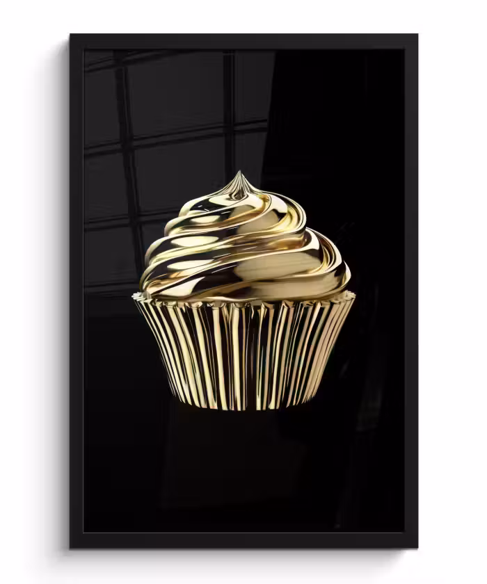 Poster met lijst - Cupcake - Eten - Goud - Zwart