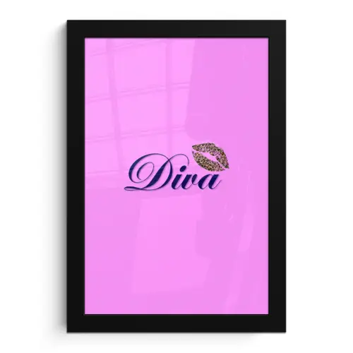 Diva - Lip - Panterprint - Roze fotolijst zwart zonder passe partout klein -3d