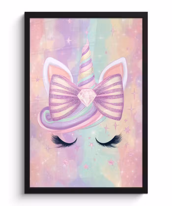 Poster met lijst - Eenhoorn - Glitters - Regenboog - Pastel
