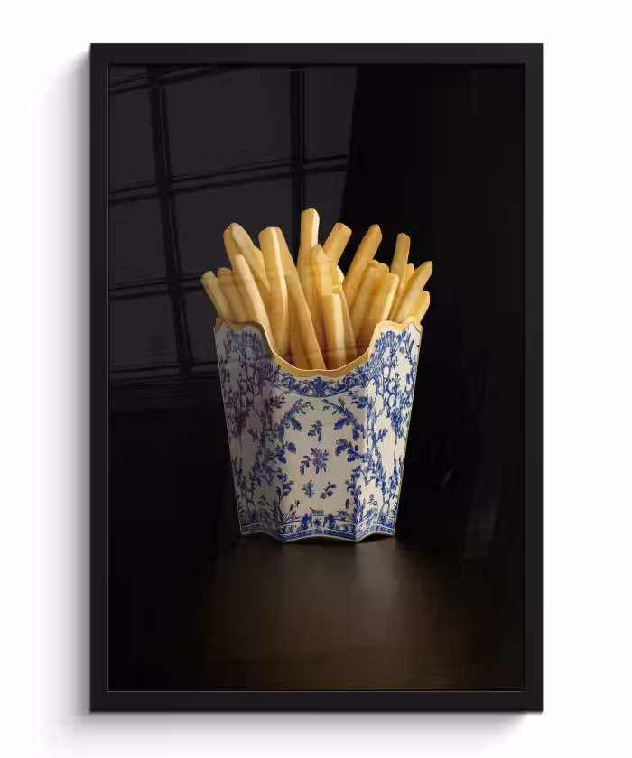 Poster met lijst - Friet - Porselein - Delfts blauw - Eten