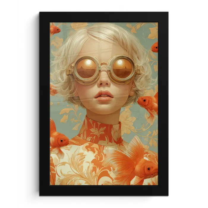 Goudvissen - Oranje - Vrouw - Blond fotolijst zwart zonder passe partout klein -3d