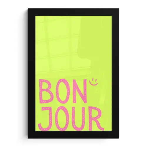 Groen - Smiley - Bonjour - Roze fotolijst zwart zonder passe partout klein -3d