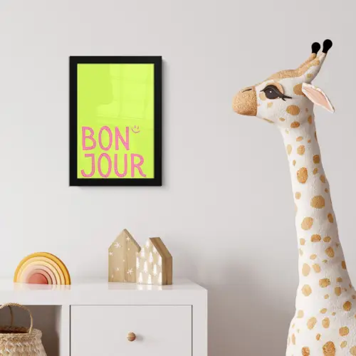 Groen - Smiley - Bonjour - Roze fotolijst zwart zonder passe partout klein -usfeer4_kinderkamer