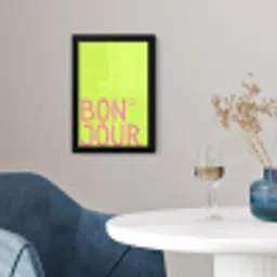 Groen - Smiley - Bonjour - Roze fotolijst zwart zonder passe partout klein -sfeer4