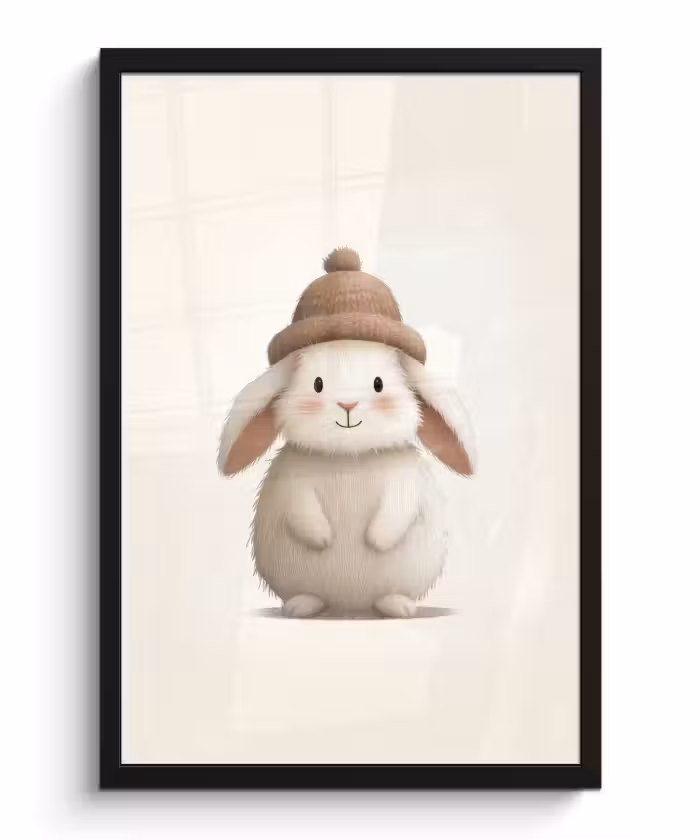 Poster met lijst - Konijn - Muts - Oren - Beige