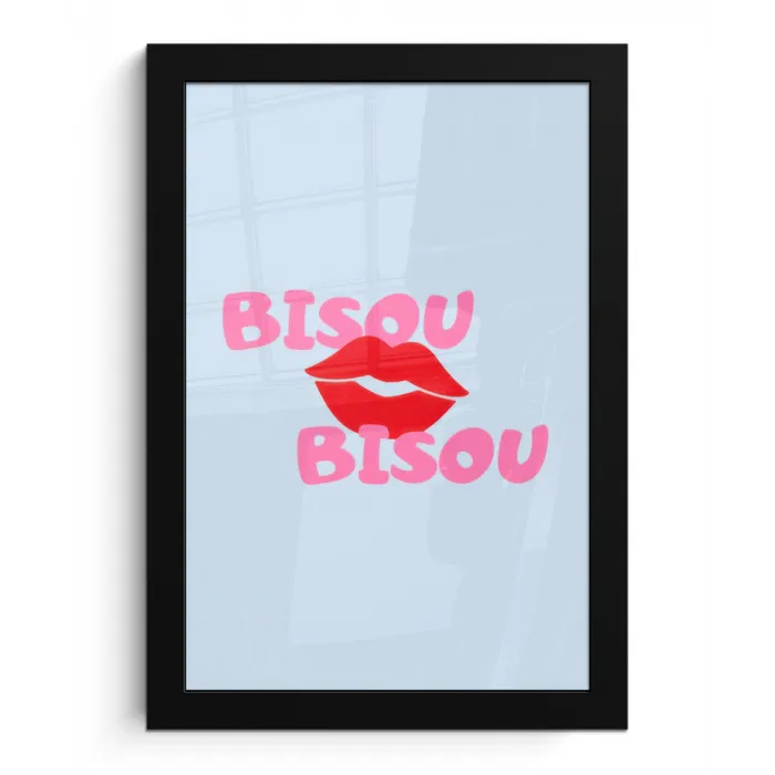 Lippen - Bisou - Blauw fotolijst zwart zonder passe partout klein -3d