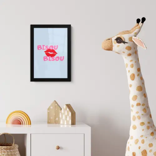 Lippen - Bisou - Blauw fotolijst zwart zonder passe partout klein -usfeer4_kinderkamer