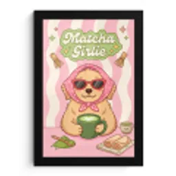 Matcha - Hond - Roze - Groen fotolijst zwart zonder passe partout klein -3d