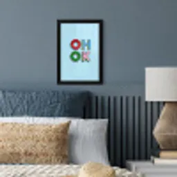Oh ok - Blauw - Kleurrijk fotolijst zwart zonder passe partout klein -sfeer3