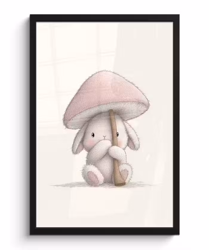 Poster met lijst - Paddenstoel - Konijn - Roze