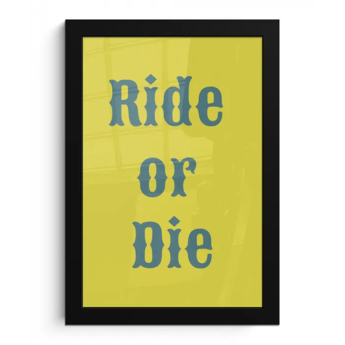 Ride or die - Geel - Blauw fotolijst zwart zonder passe partout klein -3d