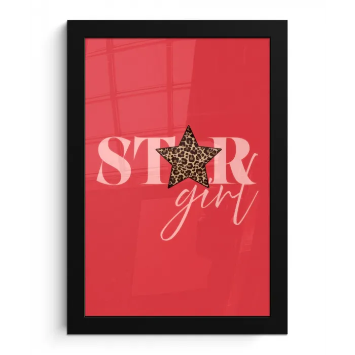 Star girl - Rood - Panter - Ster fotolijst zwart zonder passe partout klein -3d