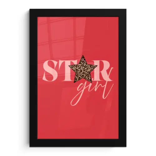 Star girl - Rood - Panter - Ster fotolijst zwart zonder passe partout klein -3d