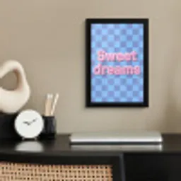 Sweet dreams - Vierkanten - Roze - Blauw fotolijst zwart zonder passe partout klein -sfeer1
