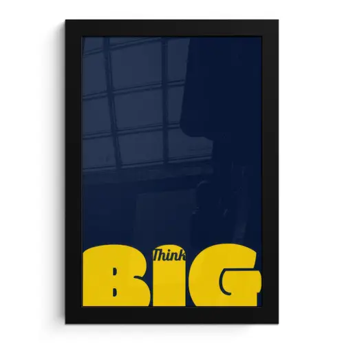 Think big - Blauw - Geel fotolijst zwart zonder passe partout klein -3d