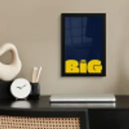 Think big - Blauw - Geel fotolijst zwart zonder passe partout klein -sfeer1