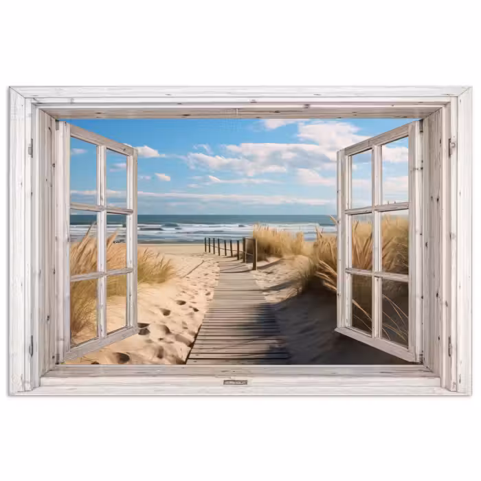 Poster - Raam - Zee - Kust - Natuur - Doorkijk - Strand - Waddenzee