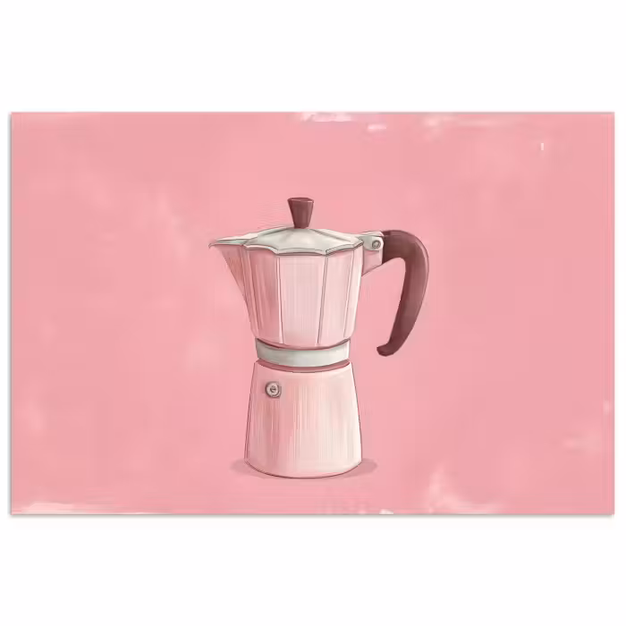 Poster - Roze - Mokkapot - Illustratie - Koffie
