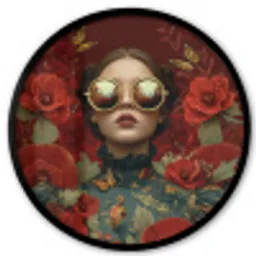 Bloemen - Dieprood - Zonnebril - Vrouw Fotolijst rond zonder passe partout klein -3d