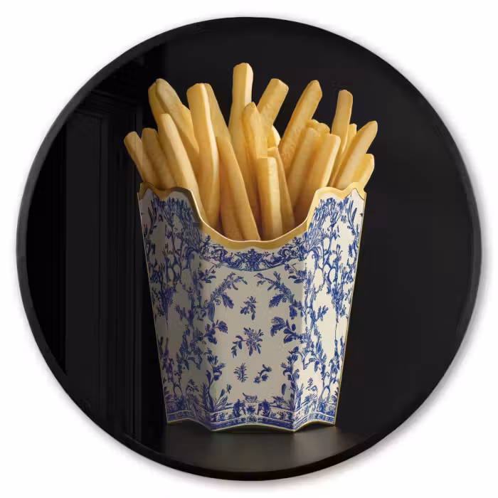 Ronde fotolijst - Friet - Porselein - Delfts blauw - Eten