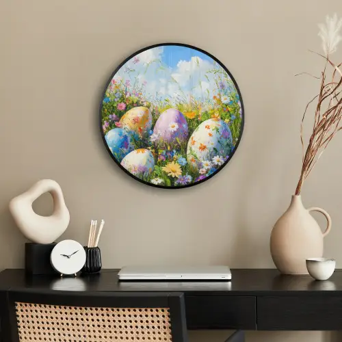 Grasveld - Eieren - Bloemen Fotolijst rond zonder passe partout klein -sfeer1