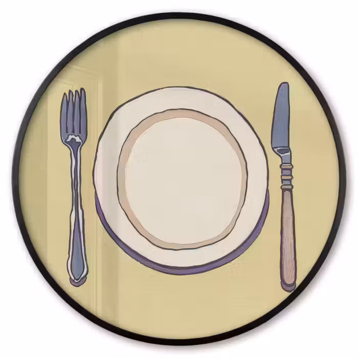 Ronde fotolijst - Illustratie - Bord - Bestek - Beige