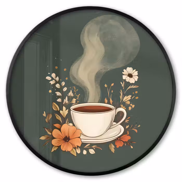 Ronde fotolijst - Kop - Bloemen - Groen - Koffie