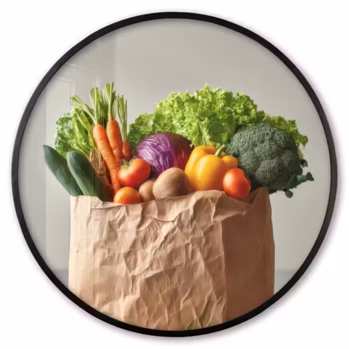Ronde fotolijst - Papieren - Boodschappen - Groente - Kleurrijk