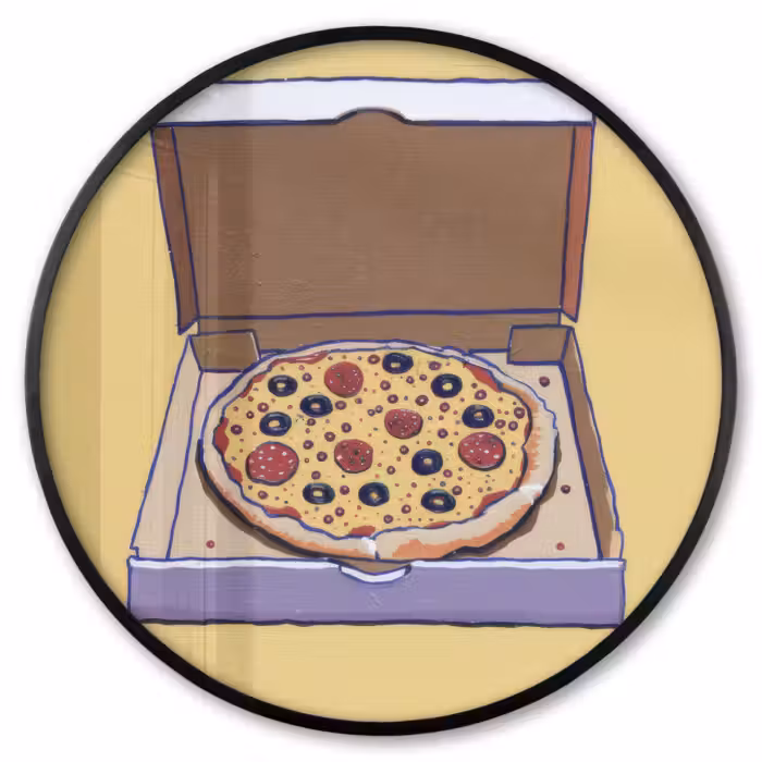 Ronde fotolijst - Pizza - Doos - Salami - Illustratie