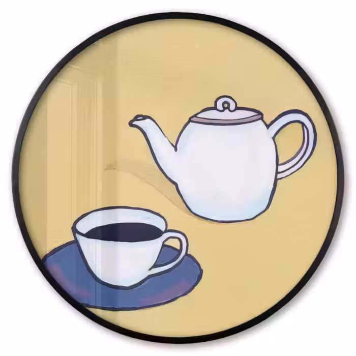 Ronde fotolijst - Theepot - Kopje - Beige - Illustratie