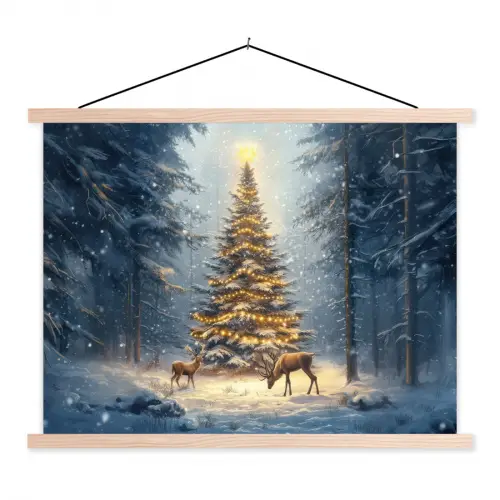 Kerstlicht - Woud - Hert - Donker textielposter latten blank klein -3d