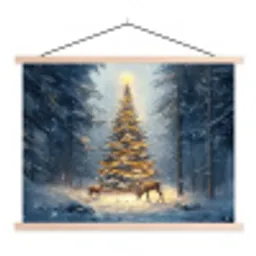 Kerstlicht - Woud - Hert - Donker textielposter latten blank klein -3d