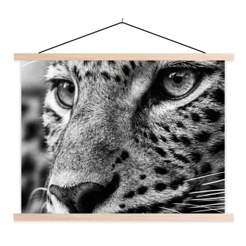 Luipaard - Zwart - Wit - Oog textielposter latten blank klein -3d
